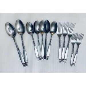 VTG Supreme Cutlery Japan Stainless Flatware Set Floral Scroll 12 Pc Mixed Lot